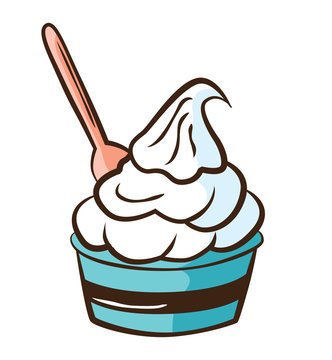 A Cup Of Ice Cream With Spoon On White Background