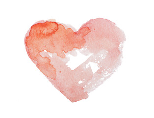 Watercolor aquarelle hand drawn colorful red heart art color