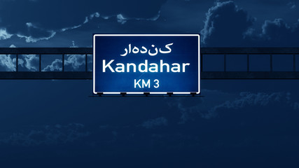 Kandahar Afghanistan Highway Road Sign at Night