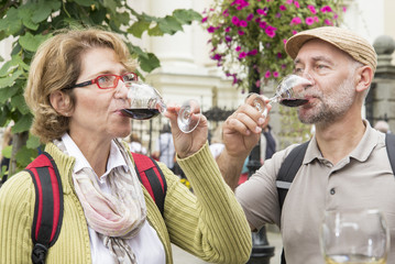 Senior couple tasting wine