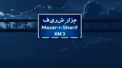 Mazar i Sharif Afghanistan Highway Road Sign at Night