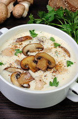 creamy soup pureed mushrooms and chicken