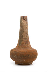 Antique clay jug isolated on white background