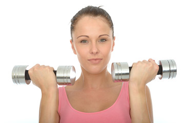 Healthy Happy Young Woman Training With Dumb Bell Weights