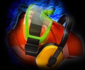 Helmet with earphones, goggles and gloves