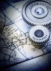 Steel cogwheels on drawing