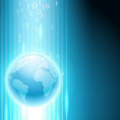 Stream of binary code to the globe.