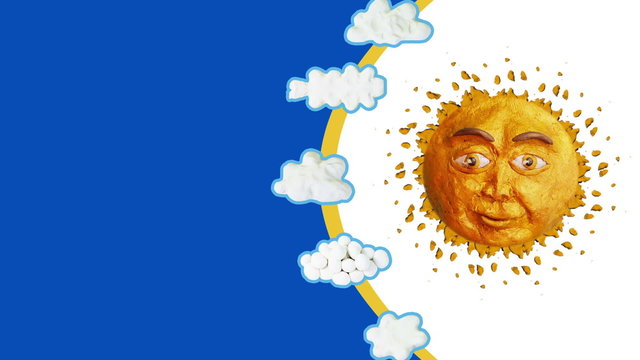Sun and clouds plasticine background, loop