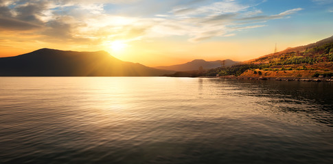 Calm sea and mountains