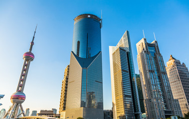 blue toned office building