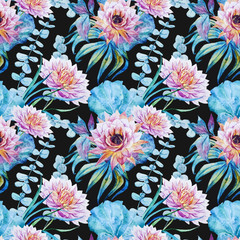 Fototapeta na wymiar Nice floral watercolor seamless pattern