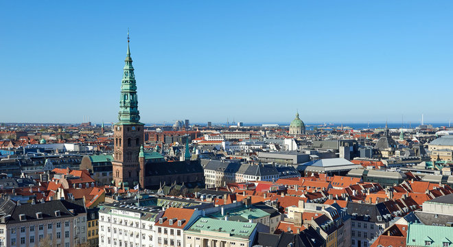 Copenhagen, Denmark seen from above on a sunny day