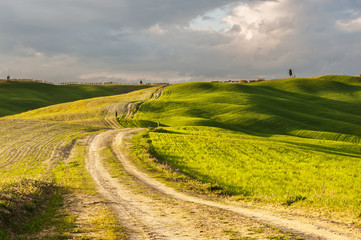 Beautiful fields, hills and roads of Tuscany, Italy