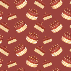 Cute cartoon seamless pattern with birthday cakes and candles