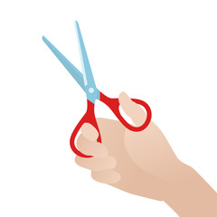 Hand with scissors against the white background