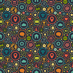 Seamless pattern with icons on various themes
