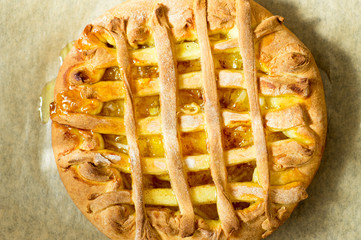 Citrus tart on a baking sheet