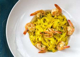 fresh italian pasta with shrimps