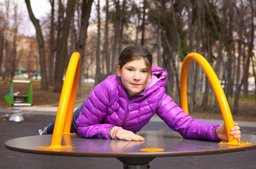 preteen beautiful girl train in outdoor gym training ground