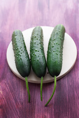 Three fresh cucumbers