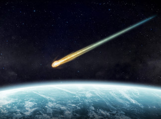 Meteorite impact on a planet in space - obrazy, fototapety, plakaty