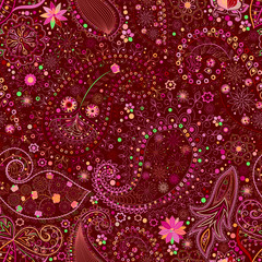 Vintage floral motif ethnic seamless background.