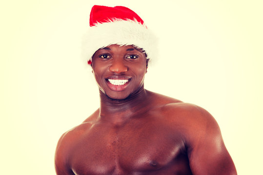 Black Man Wearing Chrismtas Hat