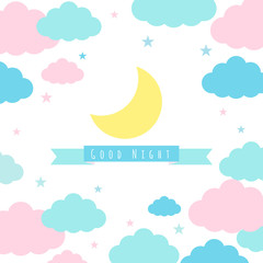 Childish background with moon clouds and stars