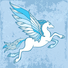 Mythological Pegasus on a blue background