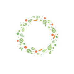 Frame with leaves and vegetables. Vector template for design