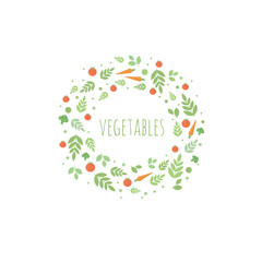 Frame with leaves and vegetables. Vector template for design