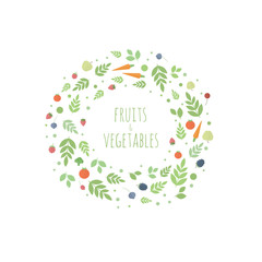 Vector frame with leaves, fruits and vegetables