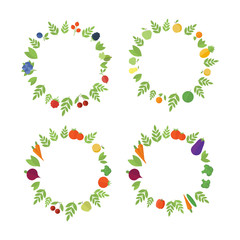 Frames with fruits and vegetables