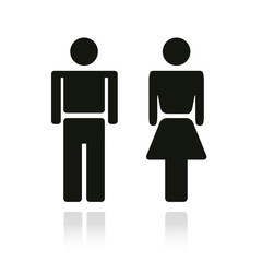Restroom signs. Black silhouettes of man and woman.