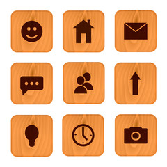 Set of wooden icons for web design.