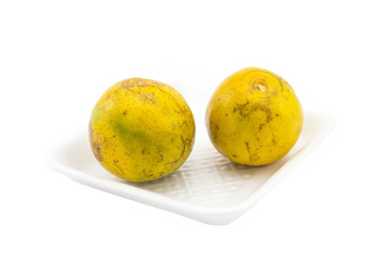 normal orange on white foam tray isolated white background