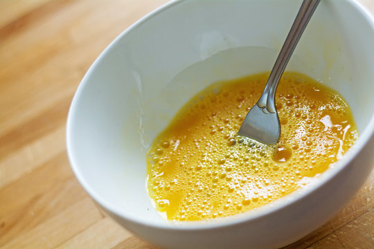 Beating Egg With A Fork, Preparation For Scrambled Eggs