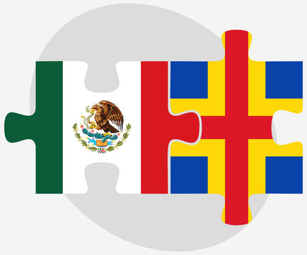 Mexico and Aaland Islands Flags in puzzle