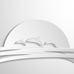 Vector card with dolphin. Abstract silhouette. 3D elements