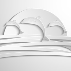 Vector card with dolphin. Abstract silhouette. 3D elements