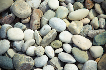 Different gray stones pebble beach. Toned