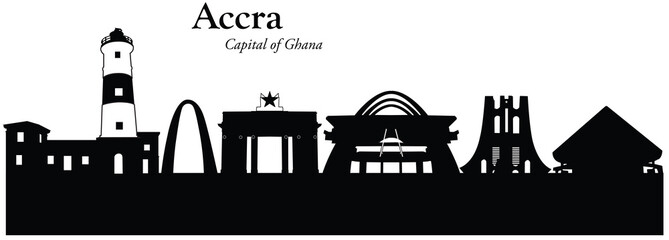 Vector illustration of cityscape of Accra, Ghana - obrazy, fototapety, plakaty