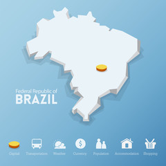 Federal Republic of Brazil map. Including tourism icon