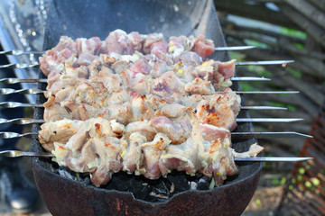 Skewers on a barbecue