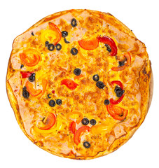 pizza with ham and vegetables