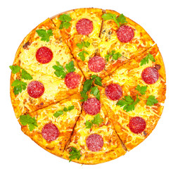 hot fresh pizza with salami