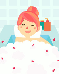 cute woman bath in bath tub spa