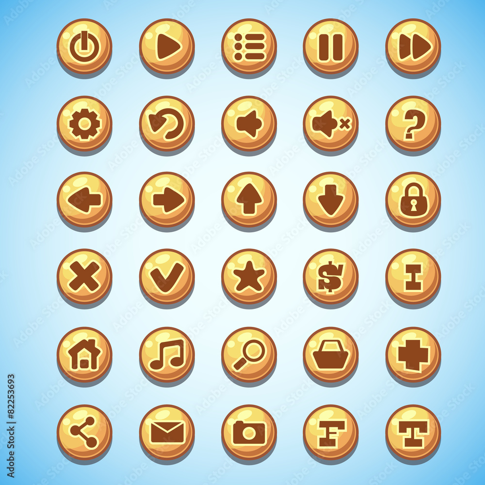 Poster big set of round buttons cartoon computer game wild west