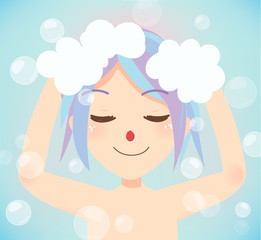 wash hair bath time.