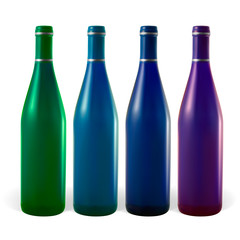 Multi-colored wine bottles.